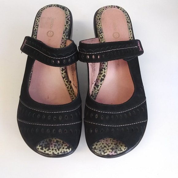 Jambu Touring Peep Toe Wedge Slip On Clogs Mules - Picture 3 of 15